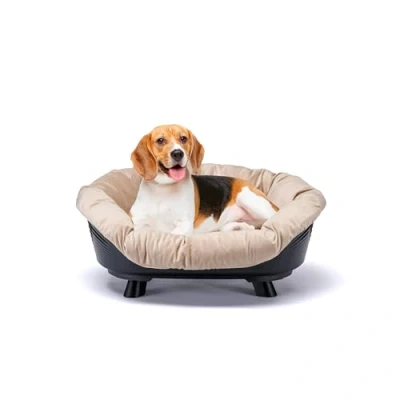 Afbeelding van Ferplast Wasbaar verhoogd bed voor honden en katten met kussen, ademend antislip kunststof mand, 73 x 55 32 cm, zwart