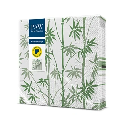 Afbeelding van PAW Papieren Servetten 3 laags (33 x 33 cm) Set van 20 Ideaal voor dagelijks gebruik en speciale gelegenheden feesten, bruiloften Kleur: Bamboo Forest Stripe