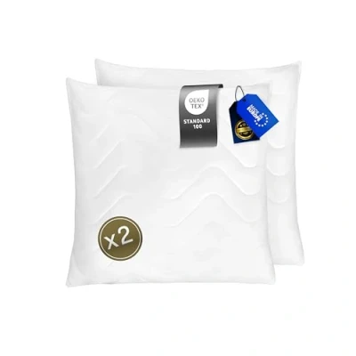 Afbeelding van FAM&#039; Home Set van 2 luxe kussens, 65 x cm, volumevulling (820 g), ergonomisch en wit, onderhoudsvriendelijk, voor mensen met allergieën, wasbaar tot 95 graden, kussens cm