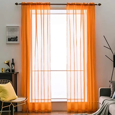 Afbeelding van MIULEE 2 Raamgordijnen, pure kleur, transparant, glad, elegant, voor ramen, gordijnen, behandeling slaapkamer, woonkamer, oranje, 140 x 175 cm, zak stang