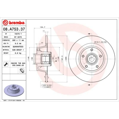 Afbeelding van Brembo Remschijf 08.A753.37
