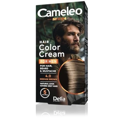 Image de Cameleo Teinture permanente pour cheveux, homme, couleur marron moyen barbe et moustache, effet de en 5 minutes, couvre les cheveux gris, sans ammoniaque, PPD, paraben,