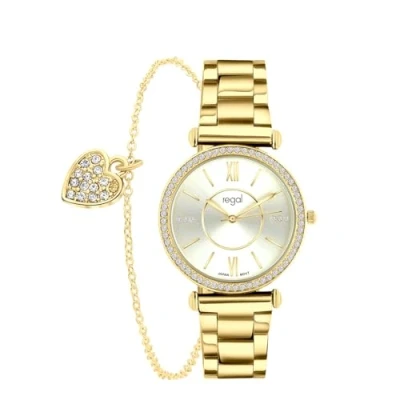 Afbeelding van Lucardi Dames Regal cadeauset met gratis goudkleurige armband Horloge Staal Goud 35 mm