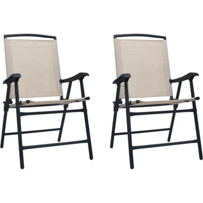 Afbeelding van Tuinstoelen inklapbaar 2 st textileen crème