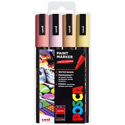 Afbeelding van Uni Posca PC 5M Kunst en schilderstiften, set van 4 in kunststof zak, warme pastelkleuren