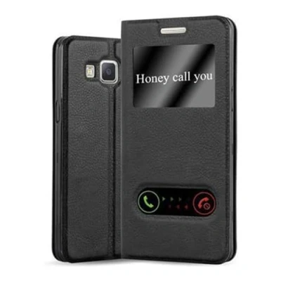 Afbeelding van Cadorabo Hoesje geschikt voor Samsung Galaxy A5 2015 in KOMEET ZWART Beschermhoes met magnetische sluiting, standfunctie en 2 kijkvensters Book Case Cover Etui