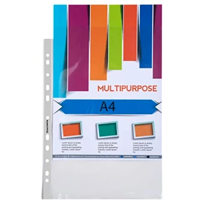 Image de Exacompta Réf. 5750E Sachet de 100 Pochettes Perforées en Polypropylène Lisse Epaisseur 7,5/100ème Qualité Supérieure Perforation Universelle 11 Trous Format à Classer A4 Incolore