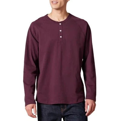 Image de Amazon Essentials Chemise Henley à manches longues, coupe classique (grandes tailles disponibles) Homme, Bordeaux, S
