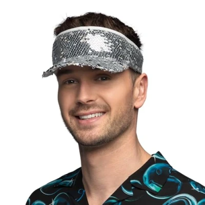 Afbeelding van Boland Zonneklep Blitz Zilver Volwassenen Unisex 80s 90s Glitter Disco