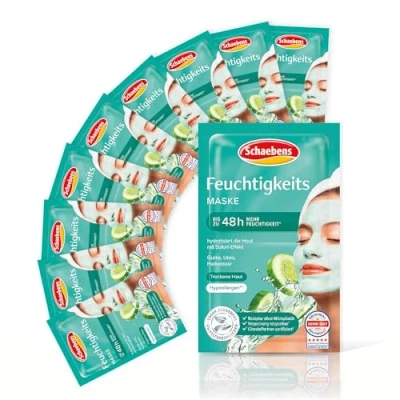 Afbeelding van Schaebens Hydraterend masker, onmiddellijke werking, verhoogt de hydratatie van huid met aloë vera, medisch water, komkommer en ureum, hypoallergeen, voor alle huidtypes, 10 x ml