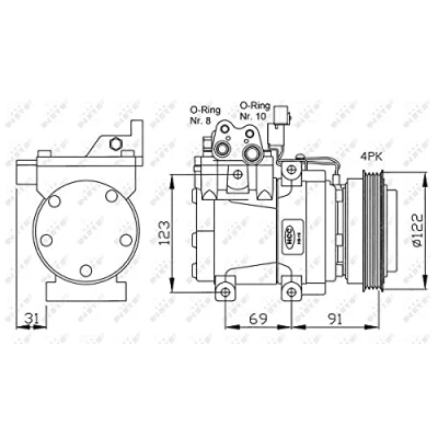 Afbeelding van NRF 32200G AC Compressor HCC HS15 12 PAG 46 Met compressorolie