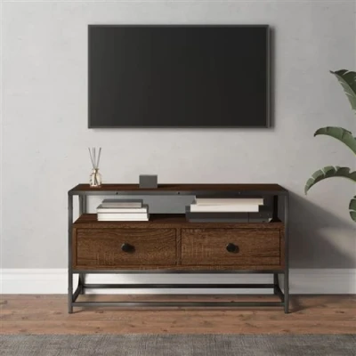 Afbeelding van Tv meubel 80x35x45 cm bewerkt hout bruin eikenkleur