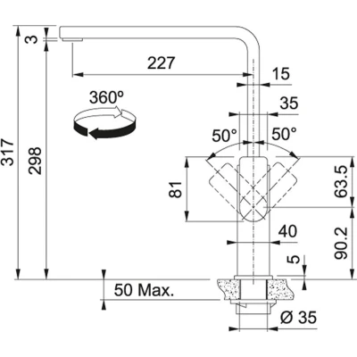 Afbeelding van Franke massief rvs Keukenkraan Mythos met draaibare uitloop inox 115.0547.852