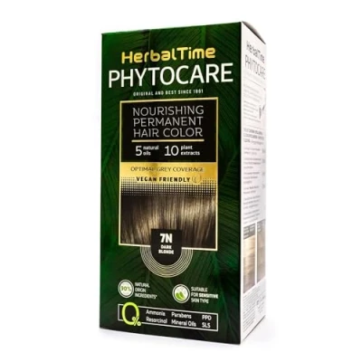 Afbeelding van Herbal Time Phytocare Permanente haarverf donkerblond 7N, professionele natuurlijke haarverf, voed en bescherm je haar, zonder ammoniak, PPD SLS, 124,5 ml