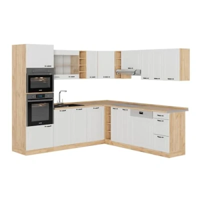 Afbeelding van Vicco Hoekkeuken R Line, Wit landhuis/gouden eik, 237 x 60 cm zonder werkblad