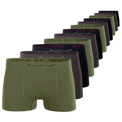 Afbeelding van Vincent Creation Set van 12 naadloze boxershorts voor heren, retrostijl, zachte en soepele microvezel, Mix (zwart, kaki, grijs)