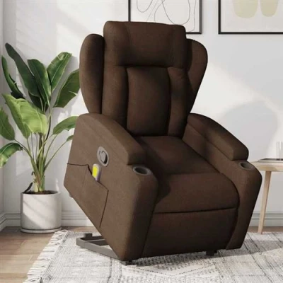 Image de vidaXL Fauteuil de massage inclinable Marron Tissu3204384