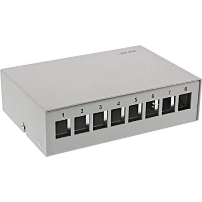 Afbeelding van InLine® Opbouwpatchpaneelbox voor 8X Keystone RJ45 metaal lichtgrijs RAL7035
