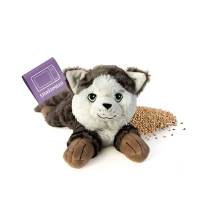 Afbeelding van Habibi Warmte/magnetron opwarm knuffel Kat/Poes grijs 35 cm pittenzak