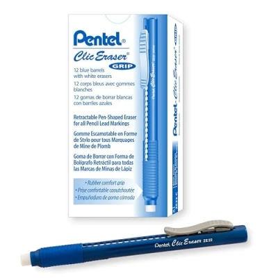 Afbeelding van Pentel Clic Gum met rubberen greep, blauw, 12 stuks
