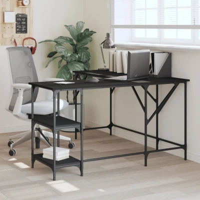Afbeelding van Bureau 139x139x75 cm bewerkt hout zwart