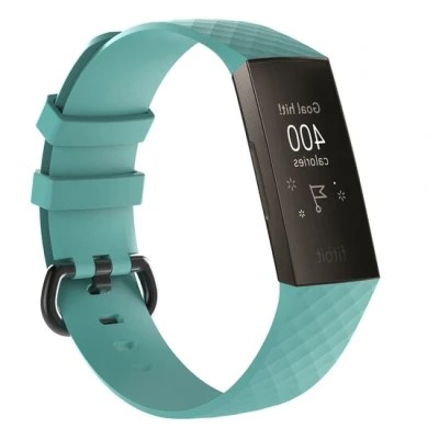 Afbeelding van Fitbit Charge 3 &amp; 4 siliconen diamant pattern bandje Maat: Large Tiffany blauw