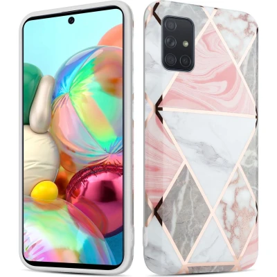 Afbeelding van Cadorabo Hoesje geschikt voor Samsung Galaxy A51 5G in Roze Grijs Wit Marmer No. 10 Beschermhoes gemaakt van TPU siliconen Case Cover met mozaïek motief