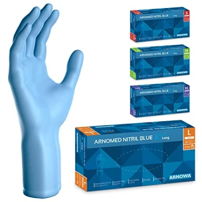Afbeelding van ARNOMED Wegwerphandschoenen, blauw, extra lang, nitril handschoenen, maat S, 50% dikker, 100 p./doos, wegwerphandschoenen zonder poeder, latexvrije mechanische wegwerphandschoen