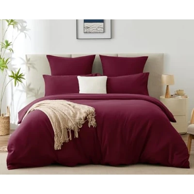 Afbeelding van WAVVE Dekbedovertrek 260 x 240 cm met 2 kussenslopen 65 cm, beddengoedset voor tweepersoonsbed 200 ritssluiting, van microvezel, rood,