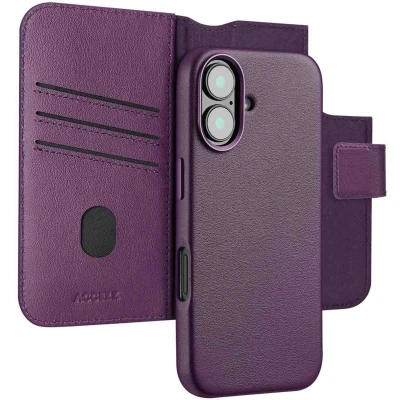 Afbeelding van Accezz Hoesje geschikt voor iPhone 16 Leather Bookcase 2 in 1 MagSafe Heath Purple