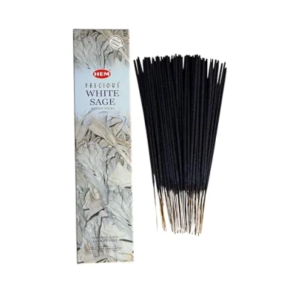 Afbeelding van HEM White Sage Wierookstokken, aromatherapie, meditatie, yoga, verpakking, milieuvriendelijk, 80 90 stuks
