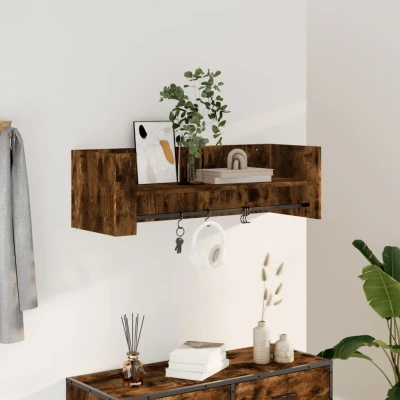 Afbeelding van Wandschap 100x35x30,5 cm bewerkt hout gerookt eikenkleurig