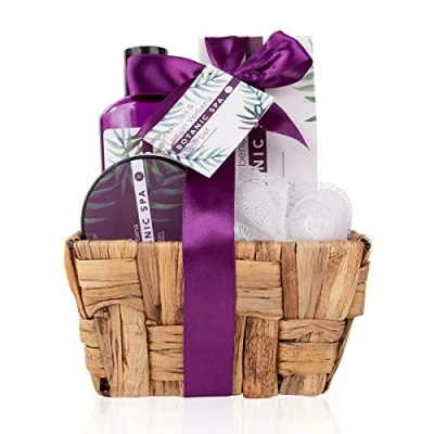 Afbeelding van accentra Botanic Spa set in zeegraskorf, badkuip en douche 5 delige cadeauset decoratieve mand van zeegras, cadeau voor verjaardag, Valentijnsdag