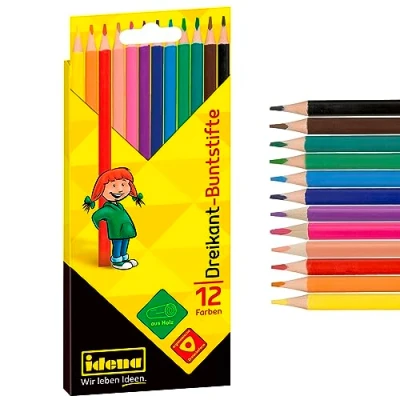 Afbeelding van Idena 20134 kleurpotloden in 12 kleuren, FSC houten ergonomische driehoekige vorm, verpakt kartonnen etui