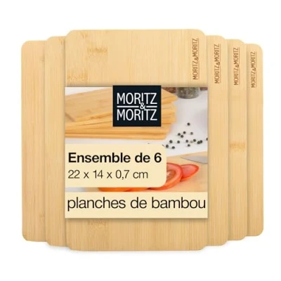 Afbeelding van Moritz &amp; 6 stuks bamboe snijplanken, natuurlijk antibacterieel, robuust en mesvriendelijk, veelzijdig inzetbaar als keukenhouten plank, broodplank, plank