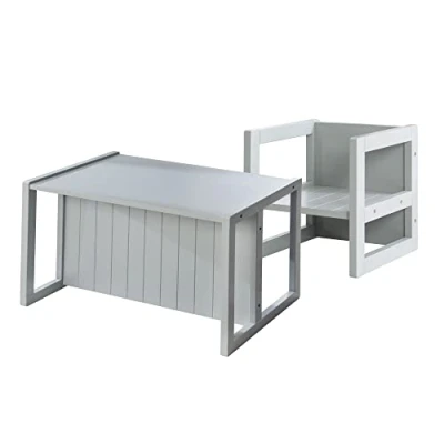 Afbeelding van roba Set met tafel en 1 kinderstoel, omkeerbaar in 3 hoogtes, landelijke stijl, grijs
