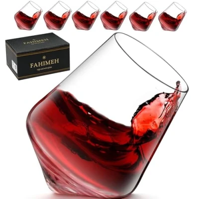Afbeelding van Whiskyglazen, roterende rumglazen set van 6, bourbon scotch whisky cognac gin rock tumbler wiebelglazen ouderwets kristal proevend wijnglas zonder steel, gepersonaliseerde herencadeaus, 300 ml