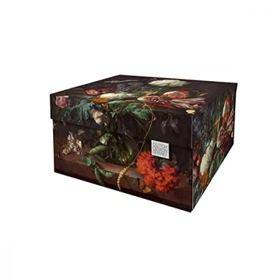 Afbeelding van Dutch Design Storage Box Small Flowers Set 2 Zwart / 25,2 x 19,2 13 cm FSC gecertificeerd golfkarton volledig recyclebaar