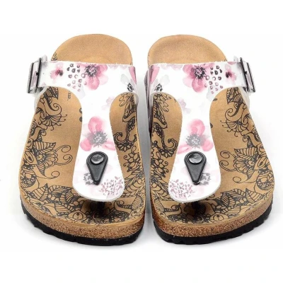 Afbeelding van GOBY Pink Flowers Slippers Sandalen Hoge kwaliteit Handmade Maat 35