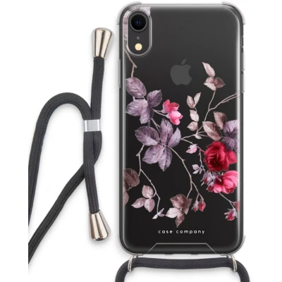 Afbeelding van Case Company® hoesje met Koord geschikt voor iPhone XR Mooie bloemen Telefoonhoesje Zwart Extra Bescherming aan alle Kanten en Over de Schermrand