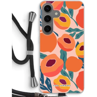 Afbeelding van Case Company® hoesje met Koord geschikt voor Samsung Galaxy S24 Perzik Telefoonhoesje Zwart Bescherming aan alle Kanten en Over de Schermrand