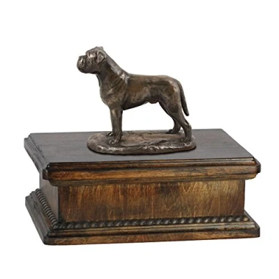 Afbeelding van bulldog III Elegante urn hond voor hondenas met beeldje van een