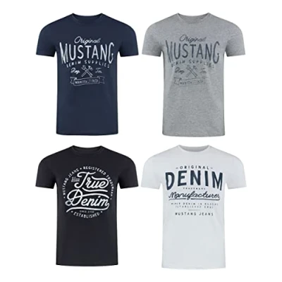 Afbeelding van Mustang heren T shirt 4 pack regular fit Veelkleurig S Ronde Hals Volwassenen Opdruk Print Shirts