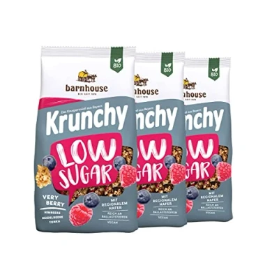 Afbeelding van Barnhouse Krunchy Low Sugar Very Berry, knapperige biologische havermoutgranen met laag suikergehalte uit Beieren, frambozen, bosbessen en tonka, 3 x 375 g