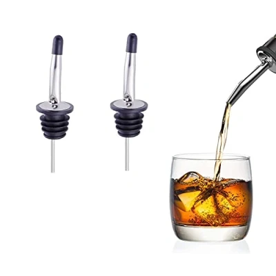 Afbeelding van ZHjuju Alcoholschenker, 2 stuks premium roestvrijstalen flesschenktuit met siliconen stofkappen voor azijnflessen olijfolie koffiesiroop.
