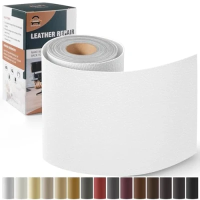 Afbeelding van lederen patch, zelfklevend, voor reparaties, 10 x 160 cm, reparatieset banken, autostoelen, bootstoelen, stoelen, wit