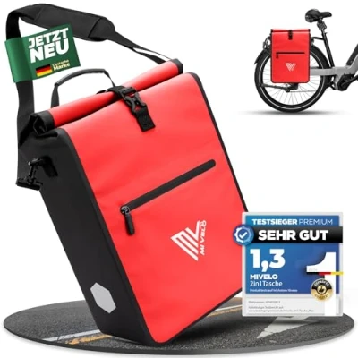 Afbeelding van MIVELO 2 in 1 fietstas voor bagagedrager, 100% waterdicht, rood, 25 liter