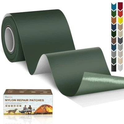 Afbeelding van Cahomo Nylon reparatiepleisters, zelfklevend, waterdicht, voor jassen, tenten, kleding, 7,6 x 200 cm, legergroen