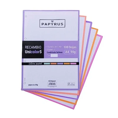 Afbeelding van UNIPAPEL 53392398 navulverpakking 100 vellen A4, 5 pastelstrepen, rooster x 5, 90 g, Papyrus Unicolor