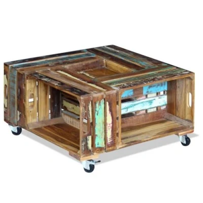 Afbeelding van Salontafel 70x70x35 cm massief gerecycled hout